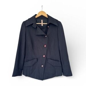 Womens Black Military Style Jacket Button Up Collared Cropped Fit NWOT Bailey 44